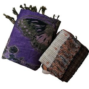 Bohemian Scarf Bundle Rust Orange Pleated Woven & Purple Butterfly Wrap Lot‎ 2pc